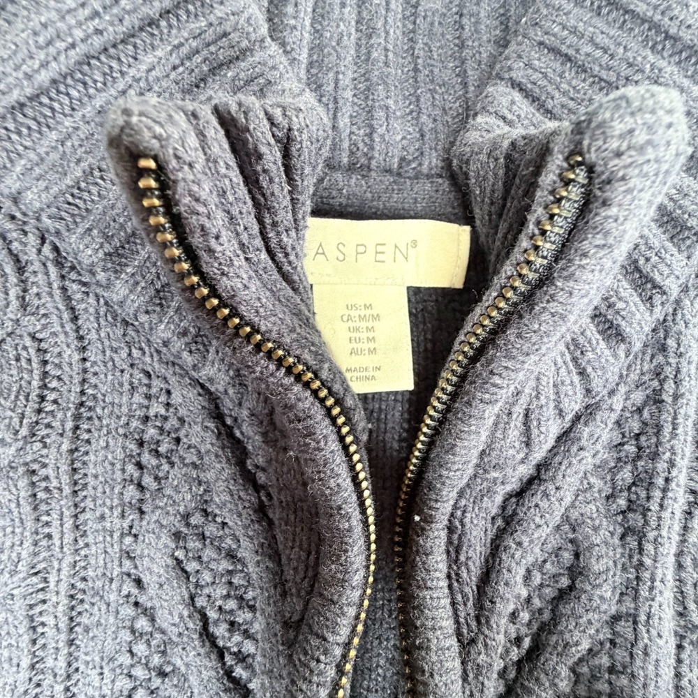Vintage L.L Bean Cable Knit Cardigan Sweater Mock Neck Full Zip Size  Medium - Picture 2 of 7